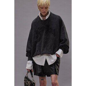 R13 Gray Acid Washed New York Distressed Balloon Terry Kit Top Sweatshirt M